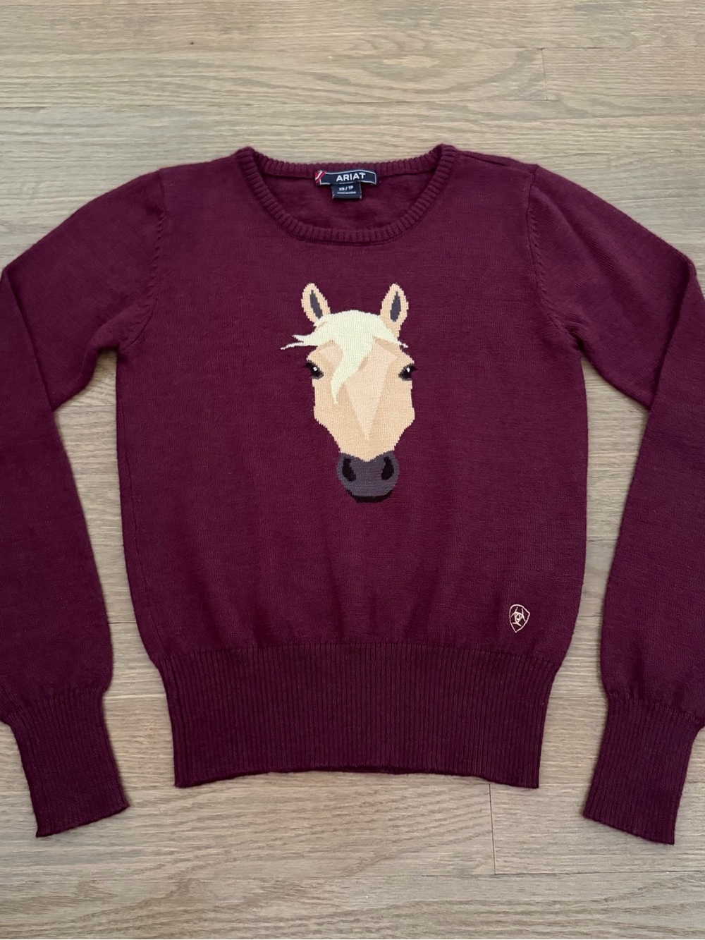 Ariat Trigger Intarsia Burgundy Horse Sweater Size xs